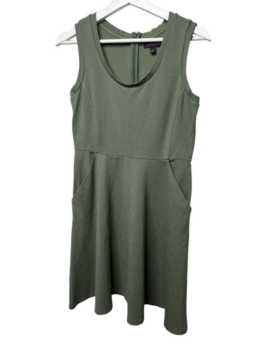 Banana Republic Green Mini Dress Size 4 Sleeveless Fit Flare Pockets